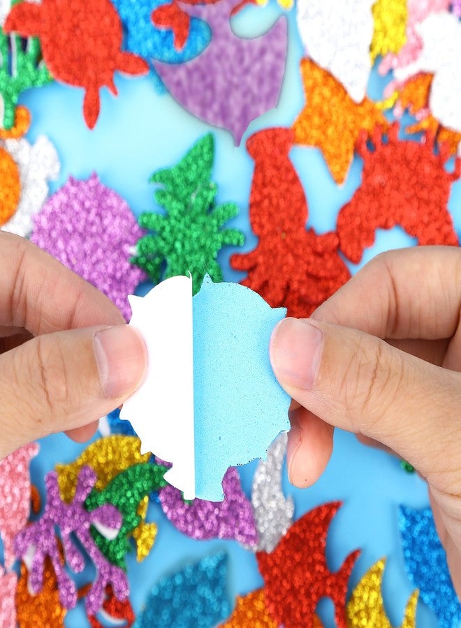 JULBEAR 300 Pieces Glitter Sea Animal Foam Stickers, Colorful Ocean Sea Fish Foam Stickers Bulk Self-Adhesive for Arts Crafts Ocean Theme Party Favors Decoration Home DIY Supplies - Image 3